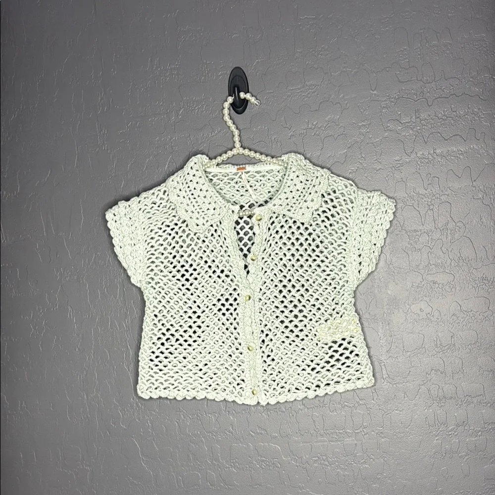 New Free People Lily Crochet Top in Green